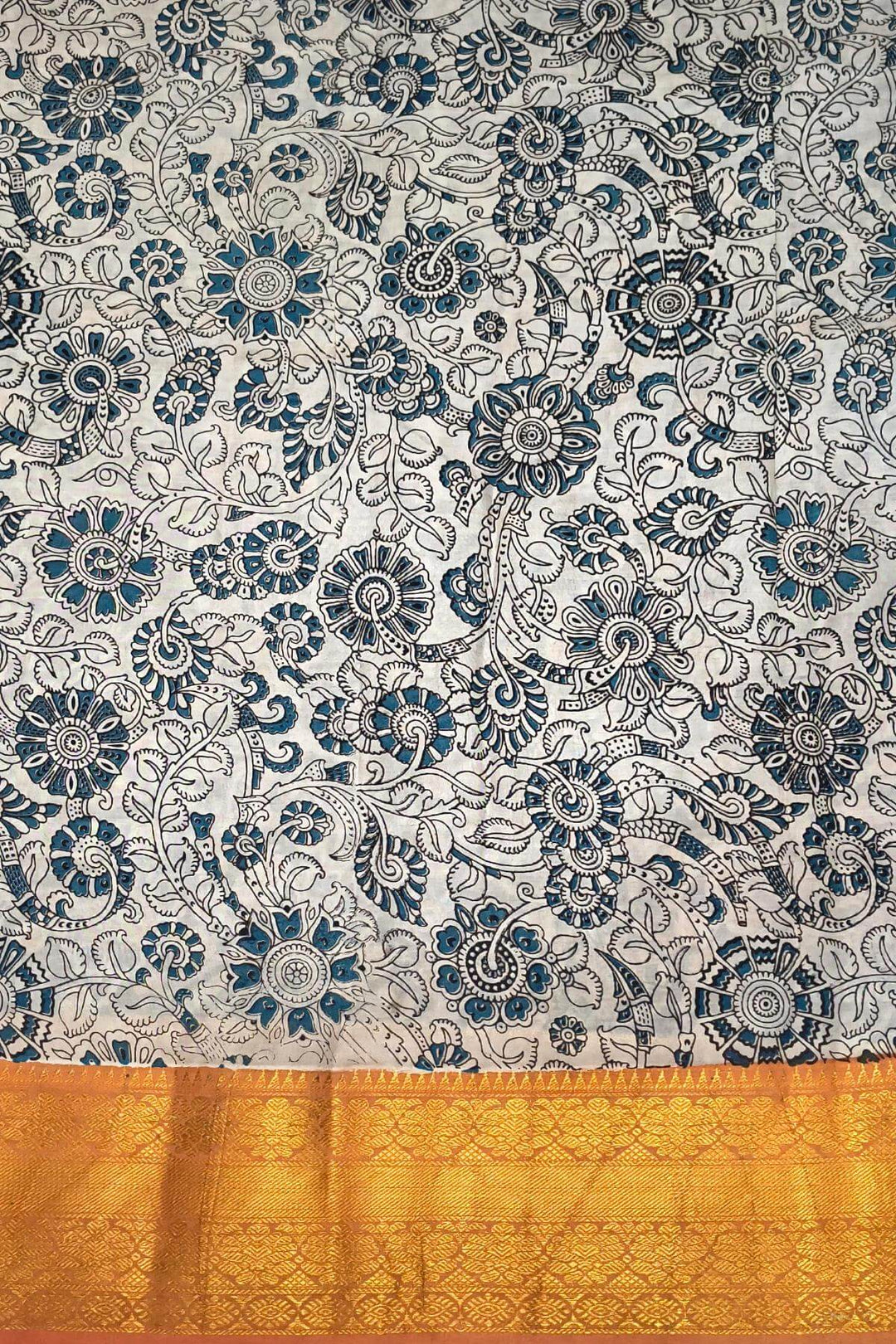 Mangalgiri silk cotton saree in  black  in kalamkari print