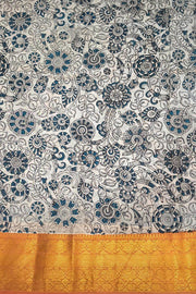 Mangalgiri silk cotton saree in  black  in kalamkari print