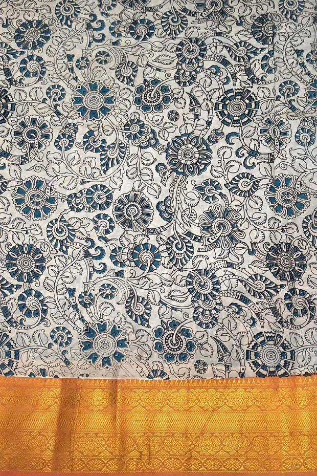 Mangalgiri silk cotton saree in  black  in kalamkari print