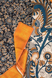 Mangalgiri silk cotton saree in  black  in kalamkari print