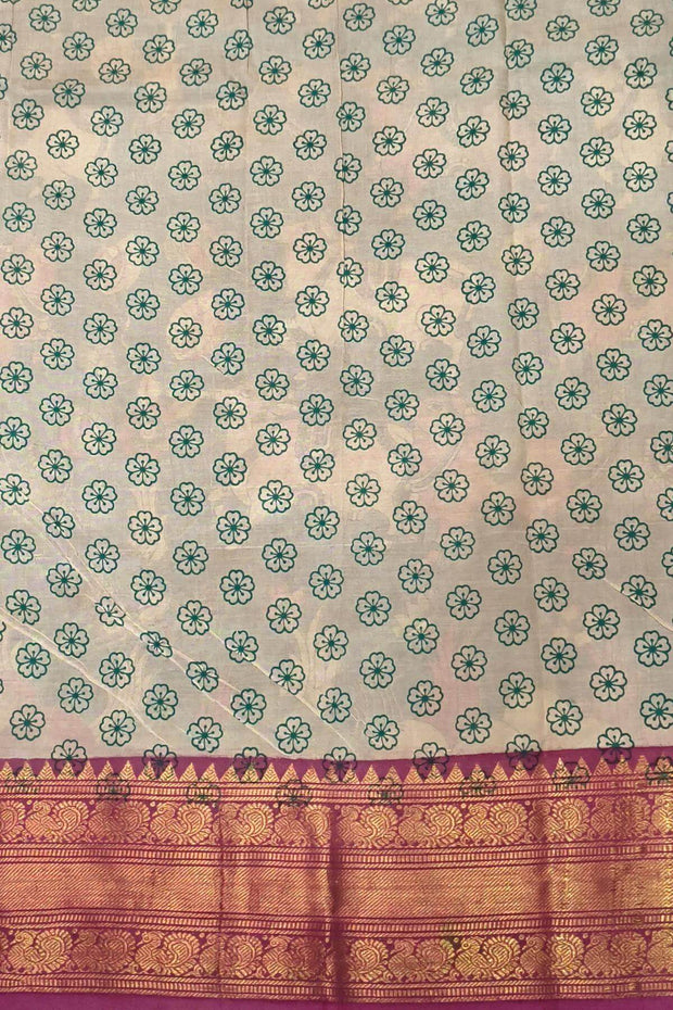 Mangalgiri silk cotton saree in  peacock blue  in kalamkari print