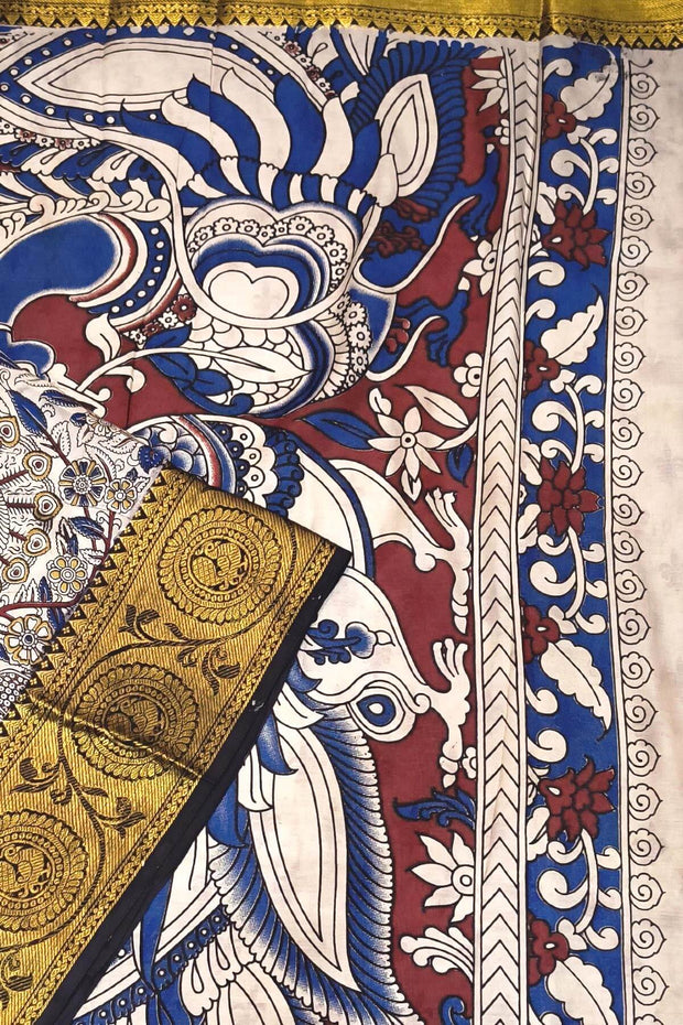 Mangalgiri silk cotton saree in  off white  in kalamkari print