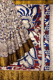 Mangalgiri silk cotton saree in  off white  in kalamkari print