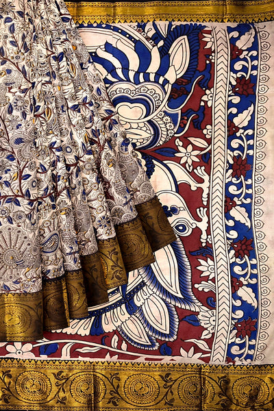 Mangalgiri silk cotton saree in  off white  in kalamkari print
