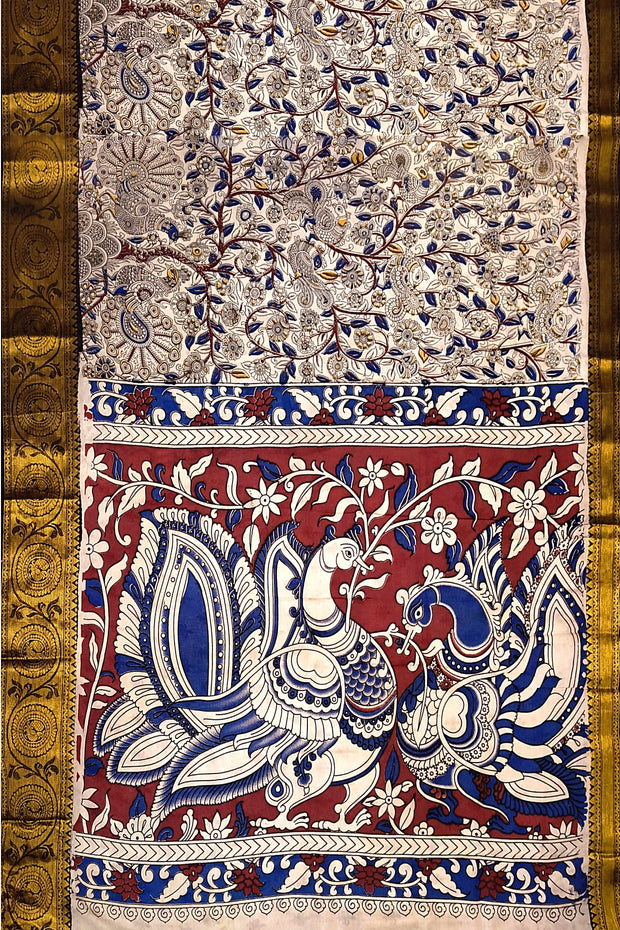 Mangalgiri silk cotton saree in  off white  in kalamkari print