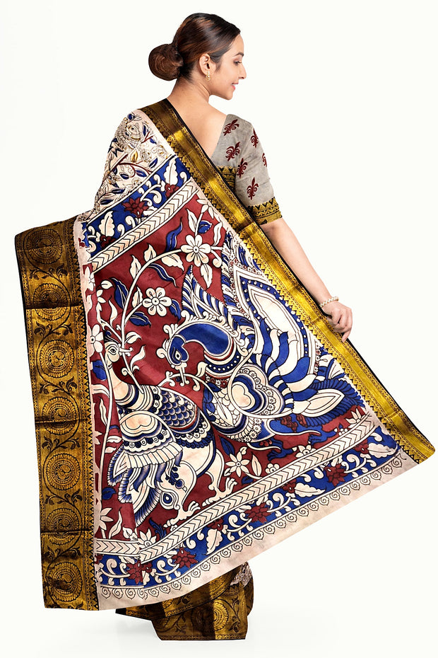 Mangalgiri silk cotton saree in  off white  in kalamkari print