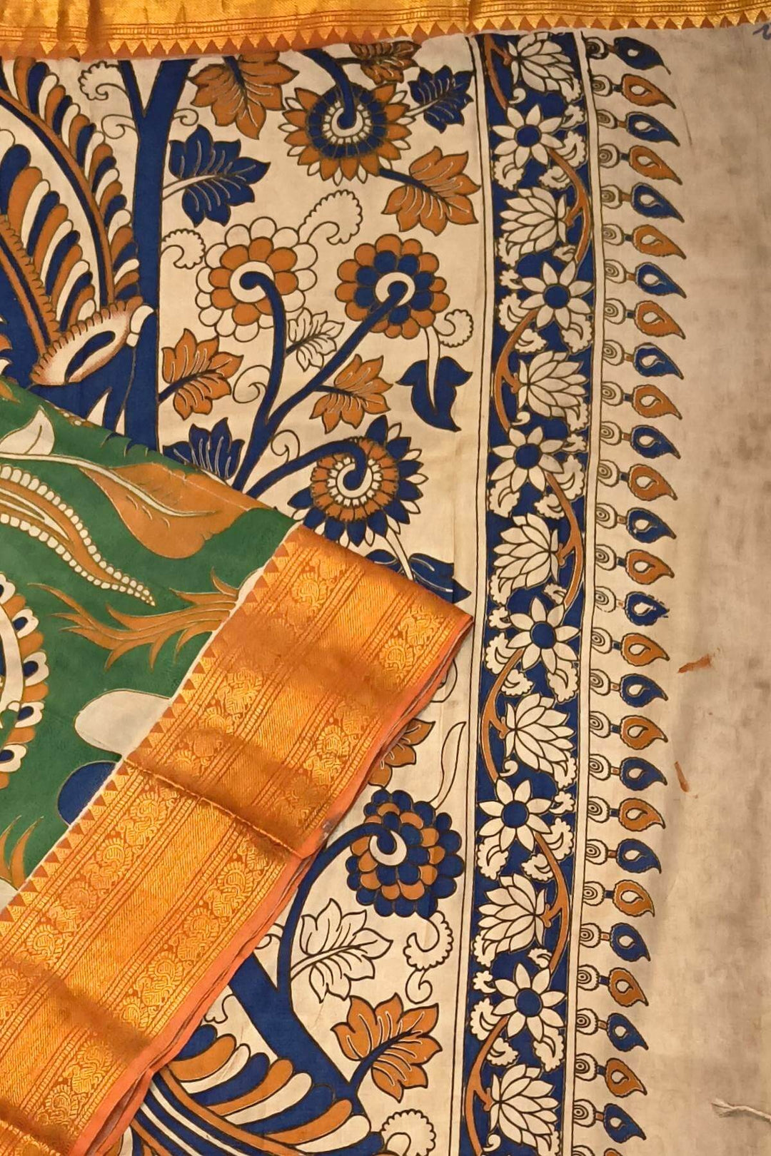Mangalgiri silk cotton saree in  green  in kalamkari print