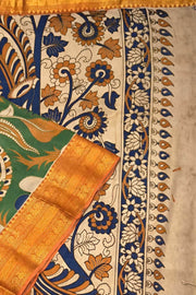 Mangalgiri silk cotton saree in  green  in kalamkari print