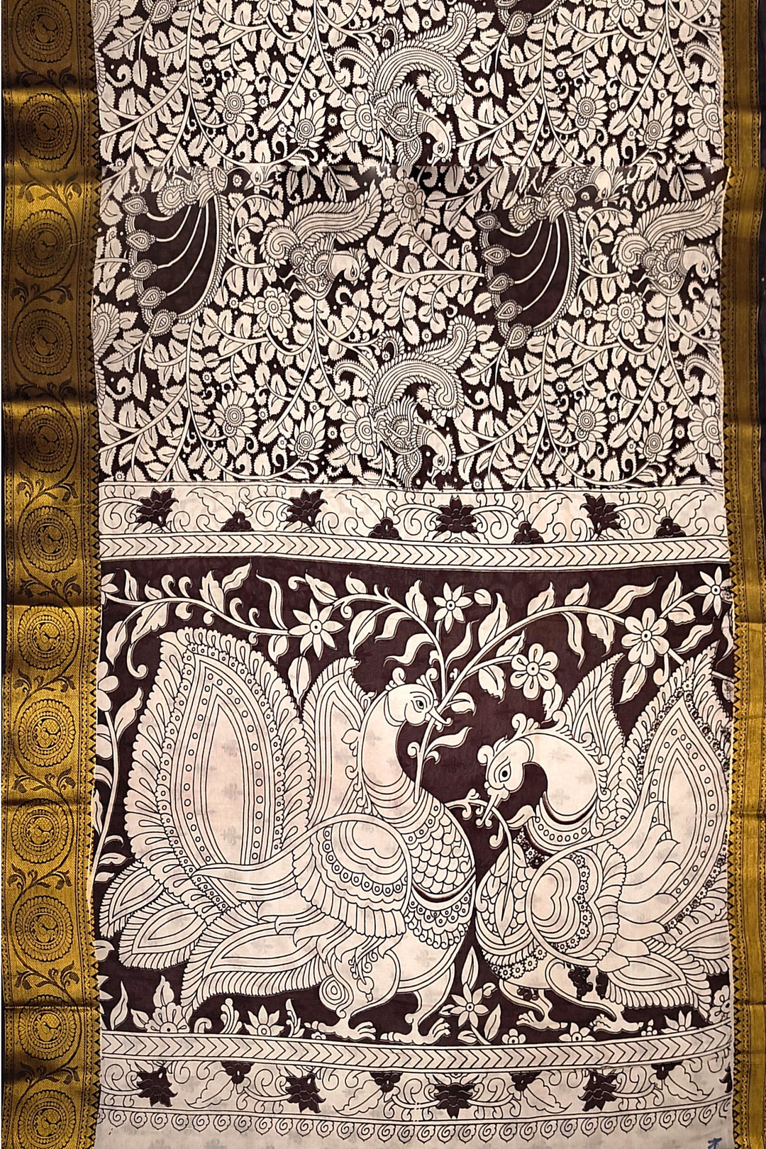 Mangalgiri silk cotton saree in  brown  in kalamkari print