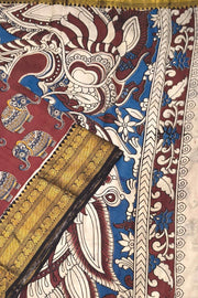 Mangalgiri silk cotton saree in  maron  in kalamkari print