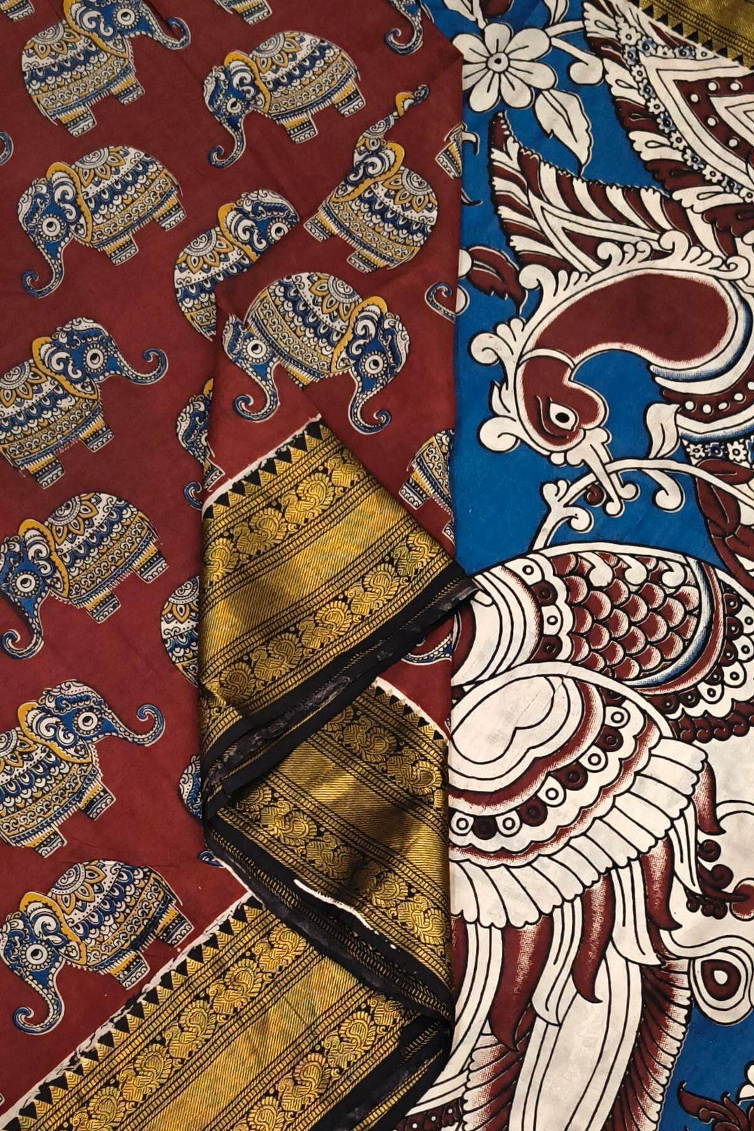 Mangalgiri silk cotton saree in  maroon  in kalamkari print