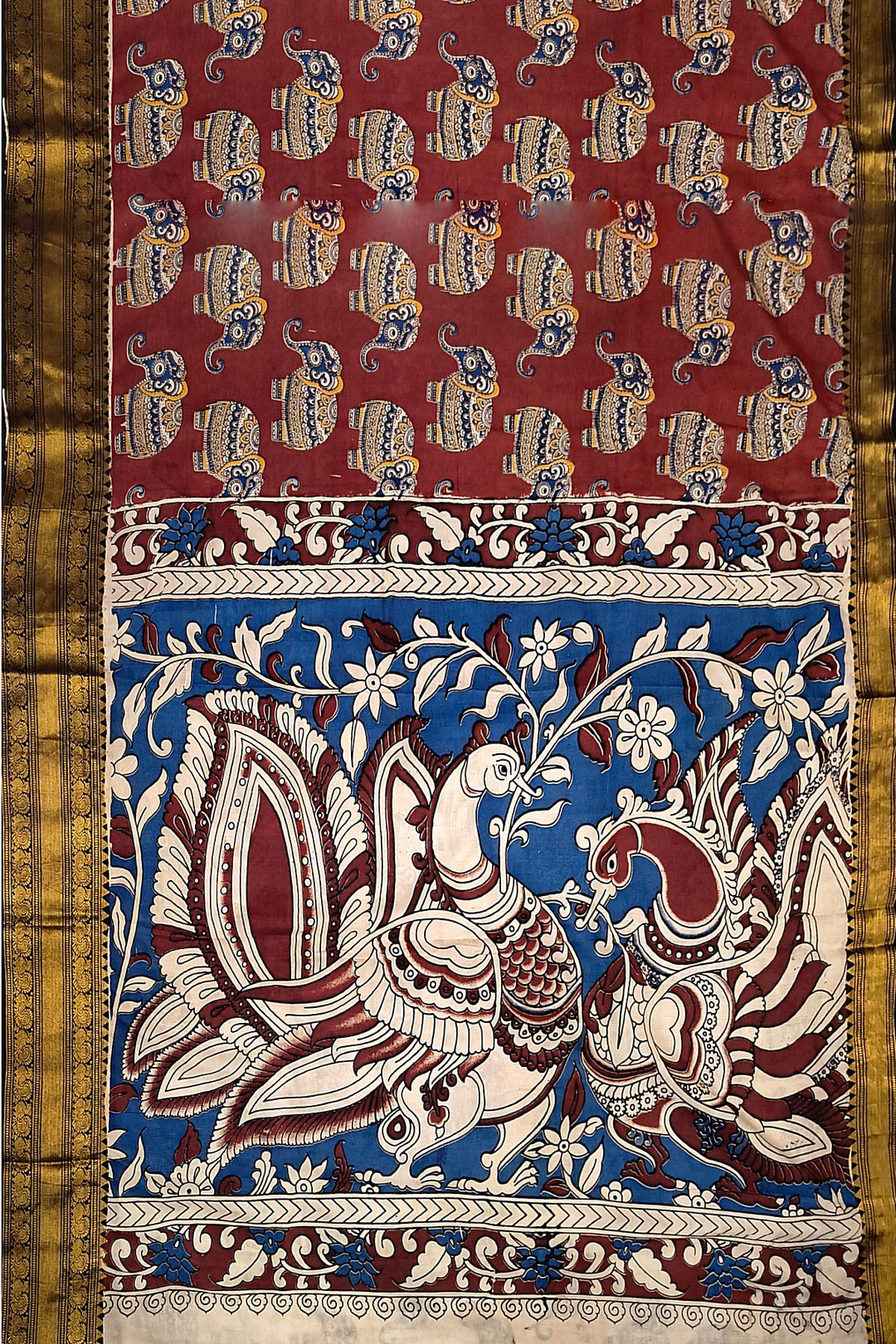 Mangalgiri silk cotton saree in  maroon  in kalamkari print