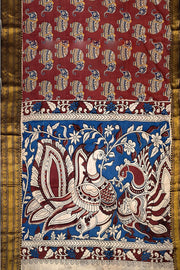 Mangalgiri silk cotton saree in  maron  in kalamkari print