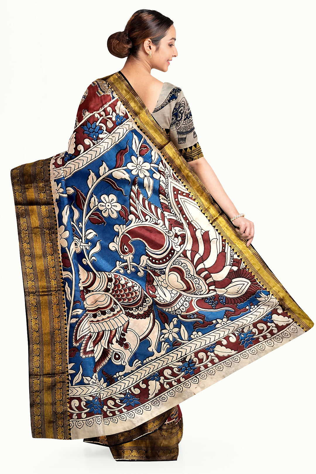 Mangalgiri silk cotton saree in  maroon  in kalamkari print