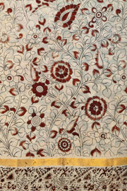 Mangalgiri silk cotton saree in green in  kalamkari print