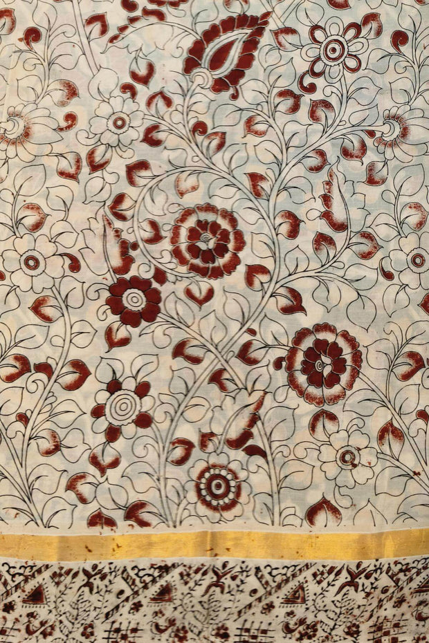 Mangalgiri silk cotton saree in green in  kalamkari print