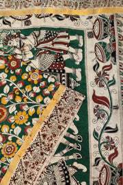 Mangalgiri silk cotton saree in green in  kalamkari print
