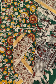 Mangalgiri silk cotton saree in green in  kalamkari print