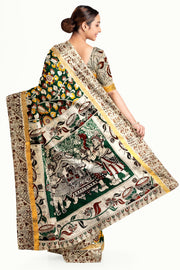 Mangalgiri silk cotton saree in green in  kalamkari print