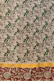 Mangalgiri silk cotton saree in off white & brown in  kalamkari print