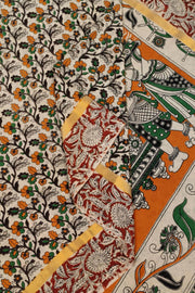 Mangalgiri silk cotton saree in off white & brown in  kalamkari print