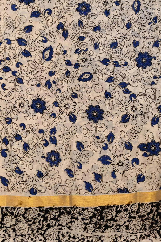 Mangalgiri silk cotton saree in off white  in  kalamkari print