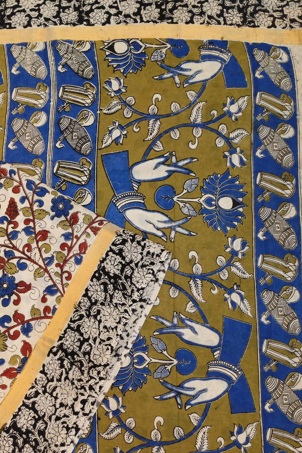 Mangalgiri silk cotton saree in off white  in  kalamkari print