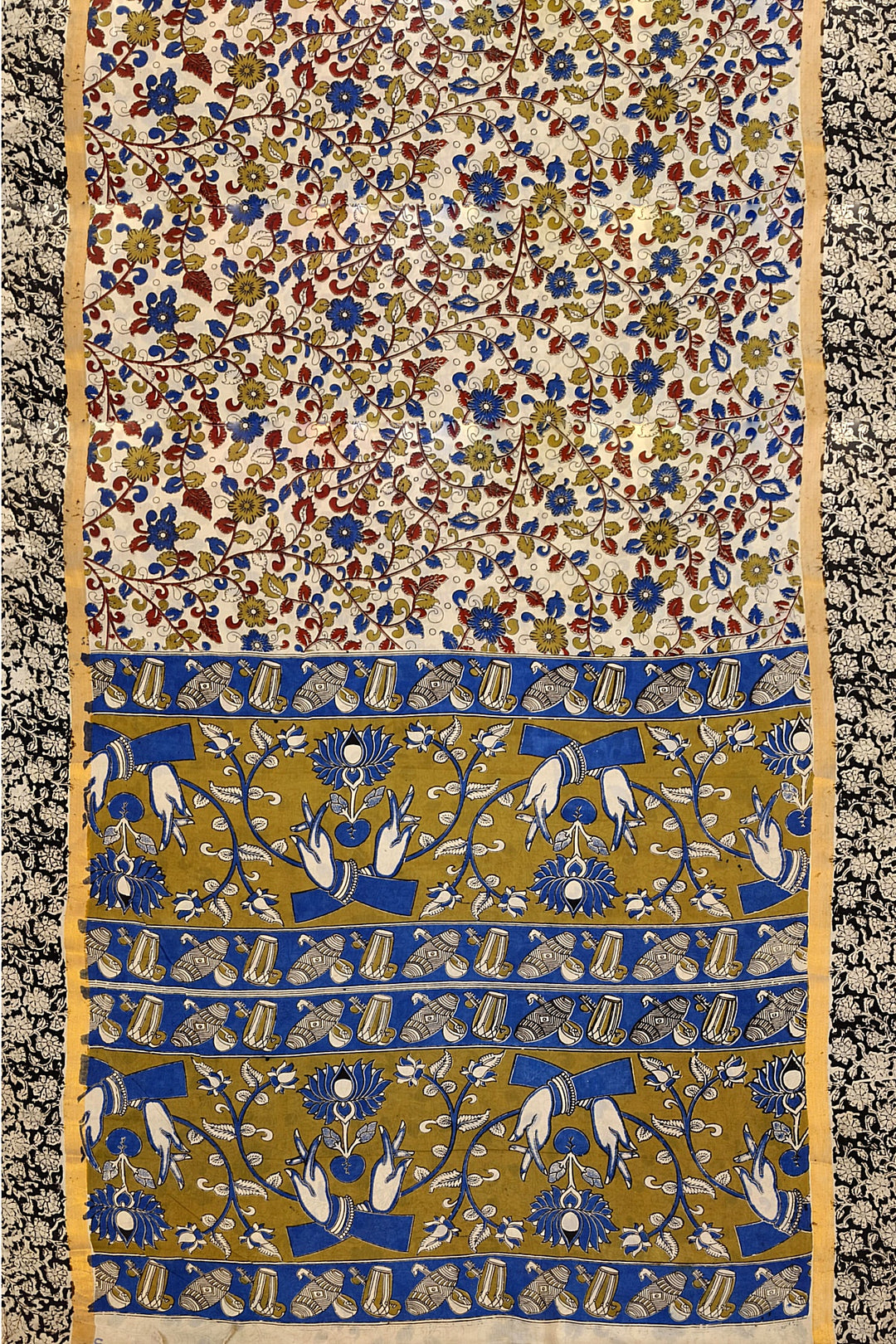 Mangalgiri silk cotton saree in off white  in  kalamkari print