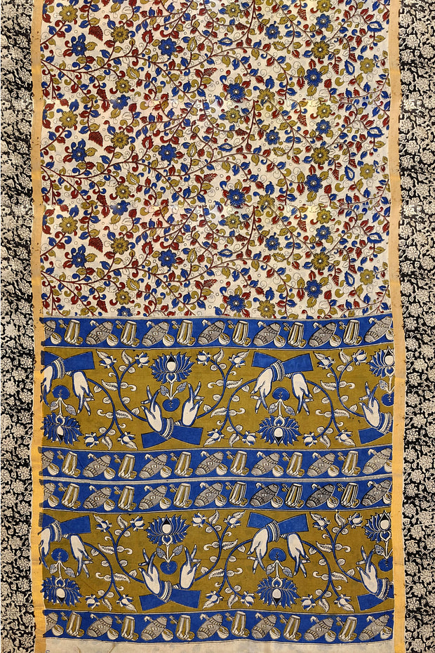 Mangalgiri silk cotton saree in off white  in  kalamkari print