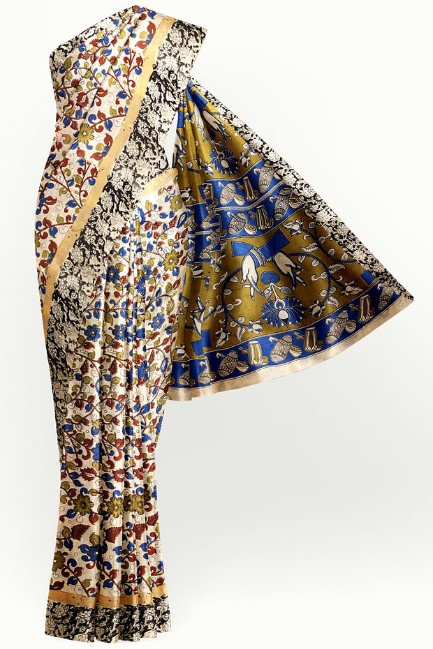 Mangalgiri silk cotton saree in off white  in  kalamkari print