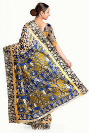 Mangalgiri silk cotton saree in off white  in  kalamkari print