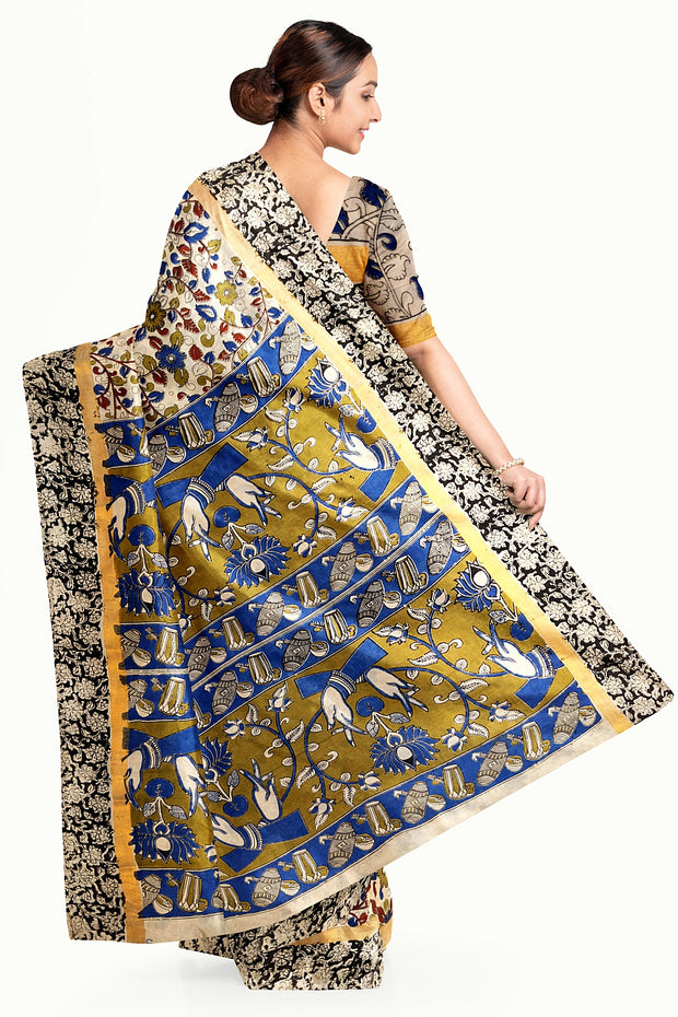Mangalgiri silk cotton saree in off white  in  kalamkari print
