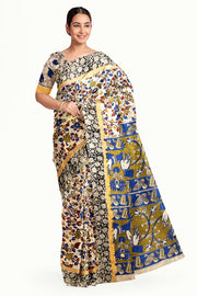 Mangalgiri silk cotton saree in off white  in  kalamkari print