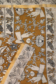 Mangalgiri silk cotton saree in mustard in  kalamkari print