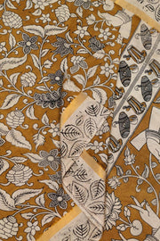 Mangalgiri silk cotton saree in mustard in  kalamkari print