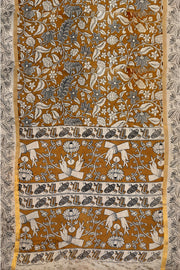 Mangalgiri silk cotton saree in mustard in  kalamkari print