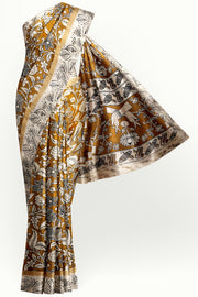 Mangalgiri silk cotton saree in mustard in  kalamkari print