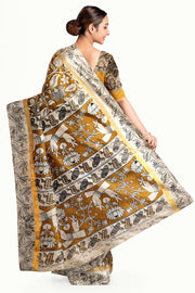 Mangalgiri silk cotton saree in mustard in  kalamkari print