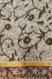 Mangalgiri silk cotton saree in black in  kalamkari print