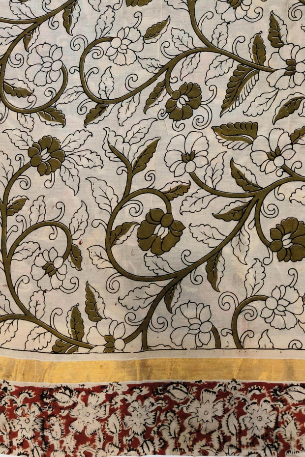 Mangalgiri silk cotton saree in black in  kalamkari print