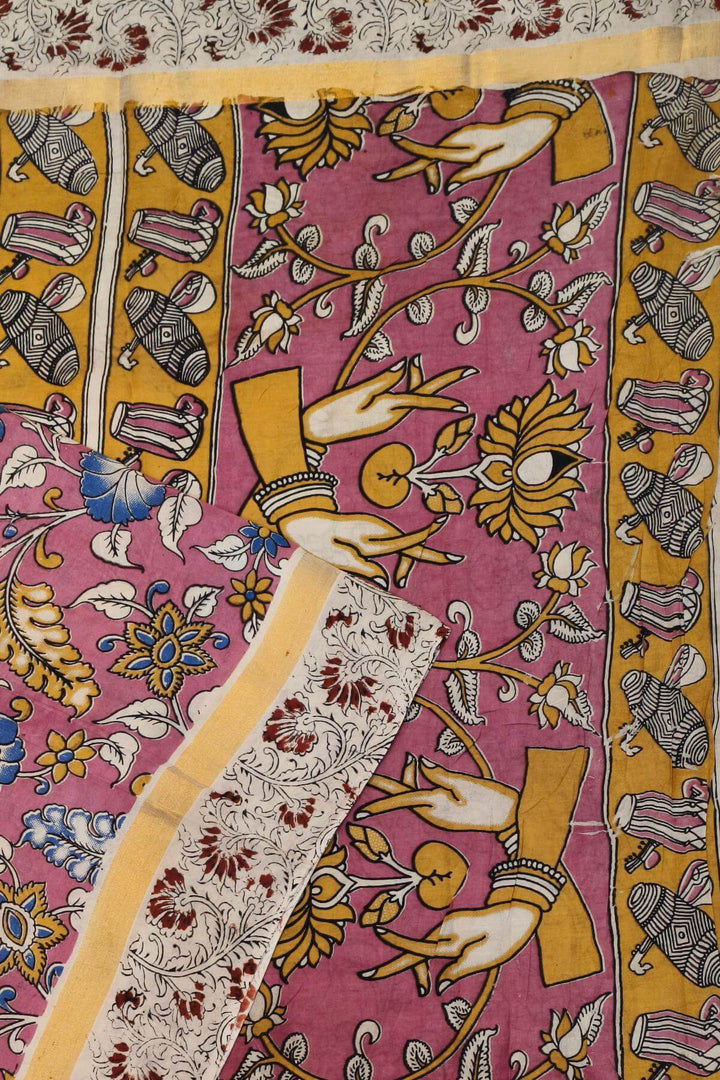 Mangalgiri silk cotton saree in pink in kalamkari print