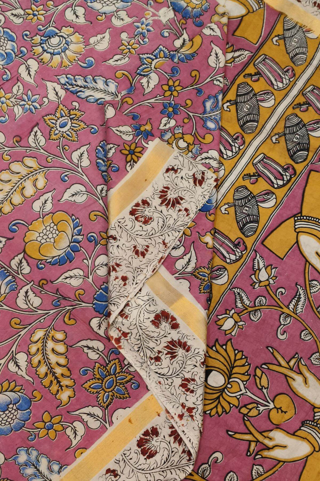 Mangalgiri silk cotton saree in pink in kalamkari print