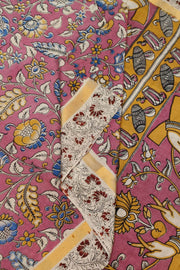 Mangalgiri silk cotton saree in pink in kalamkari print