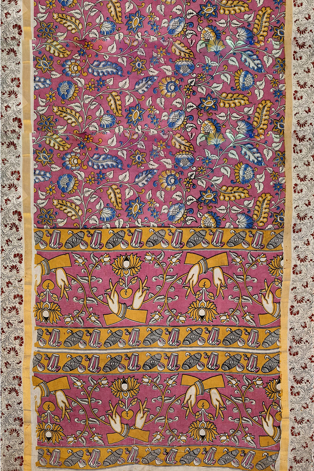 Mangalgiri silk cotton saree in pink in kalamkari print