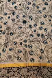 Mangalgiri silk cotton saree in mustard  in kalamkari print