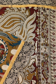 Mangalgiri silk cotton saree in mustard  in kalamkari print