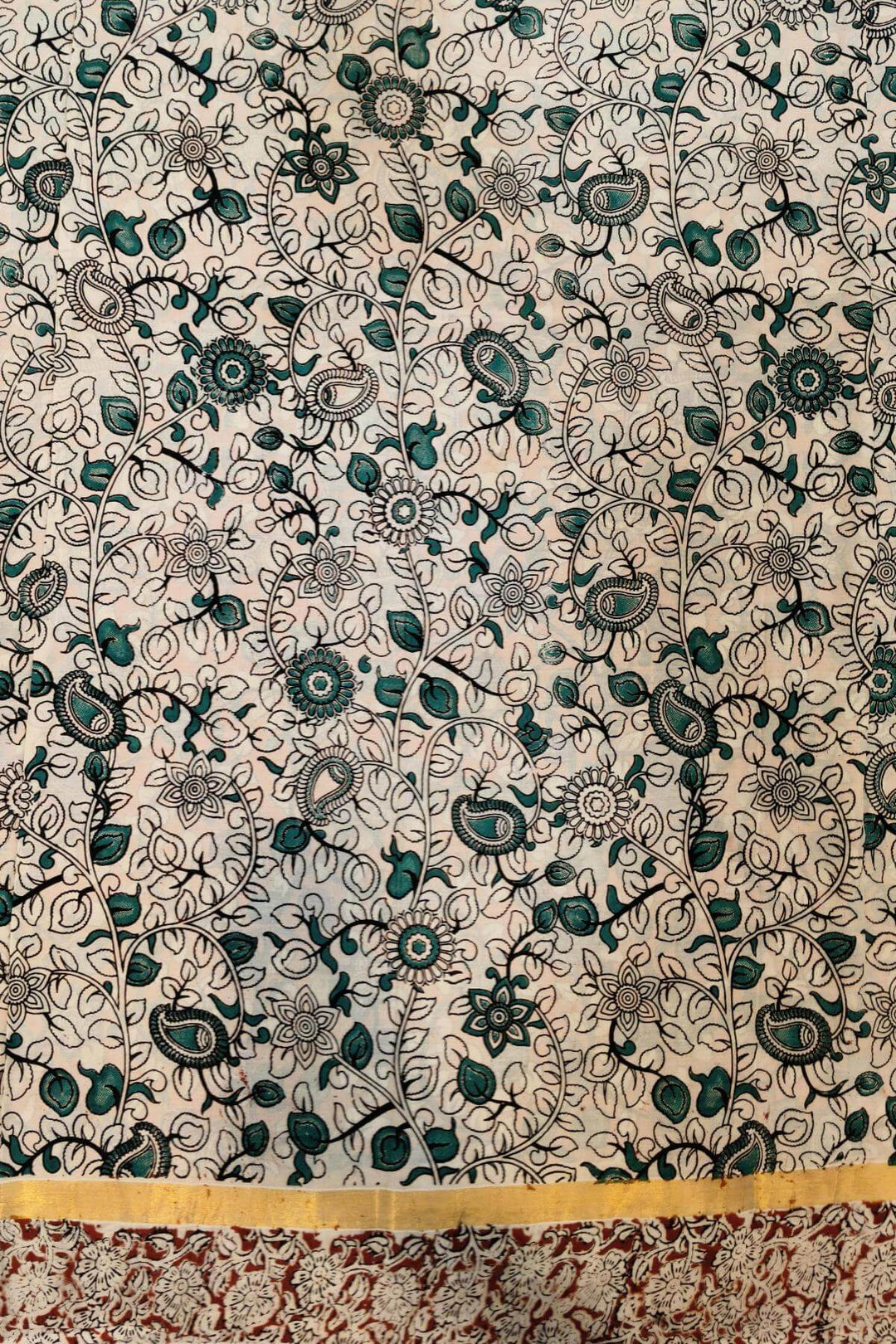 Mangalgiri silk cotton saree in orange  in kalamkari print