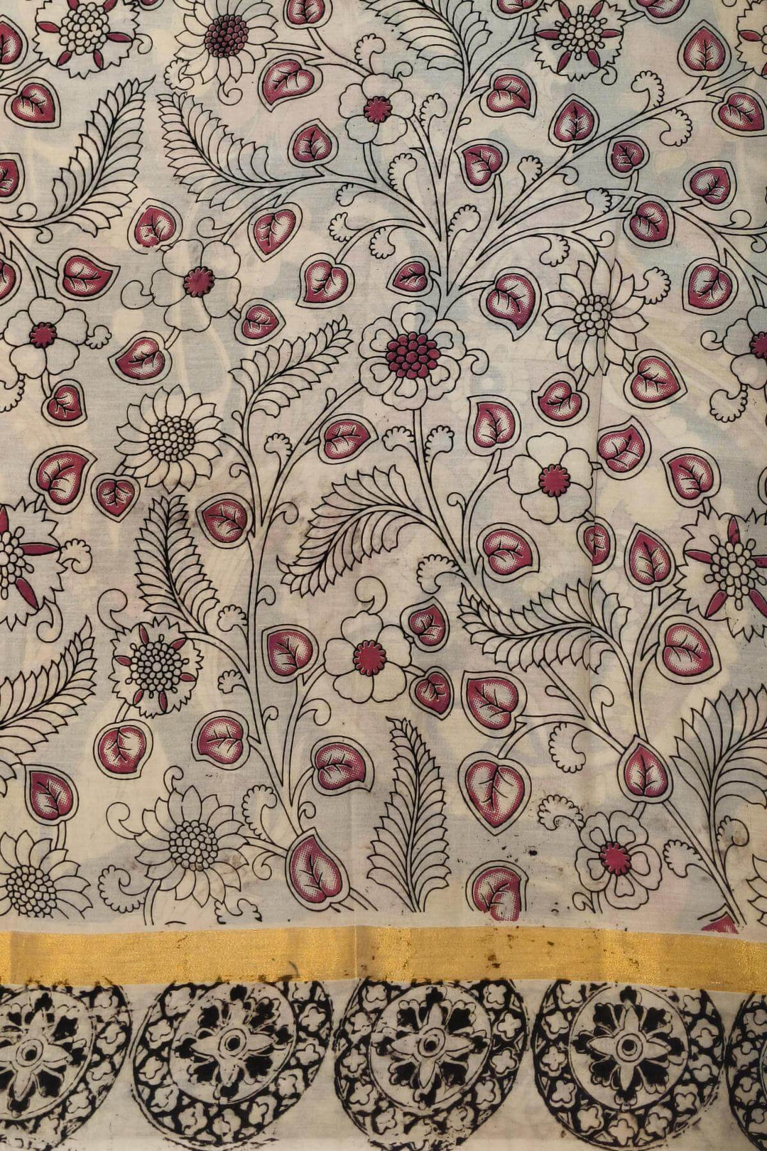 Mangalgiri silk cotton saree in blue  in kalamkari print