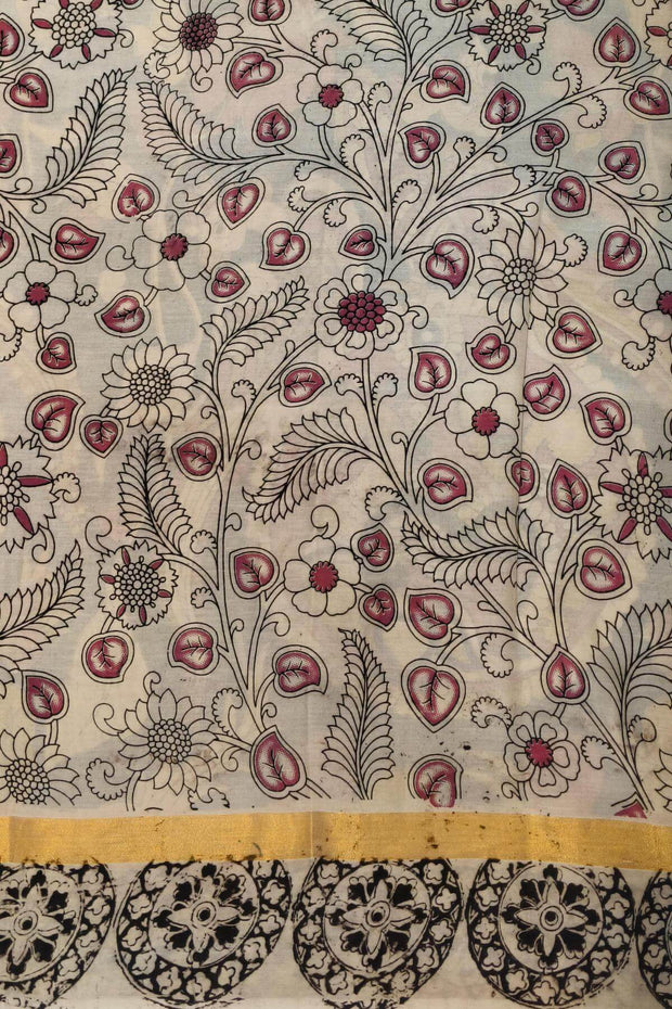 Mangalgiri silk cotton saree in blue  in kalamkari print