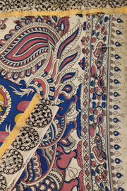 Mangalgiri silk cotton saree in blue  in kalamkari print